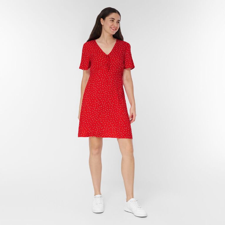 H&H Women's Short Sleeve Tea Dress Mini, Red/White, hi-res