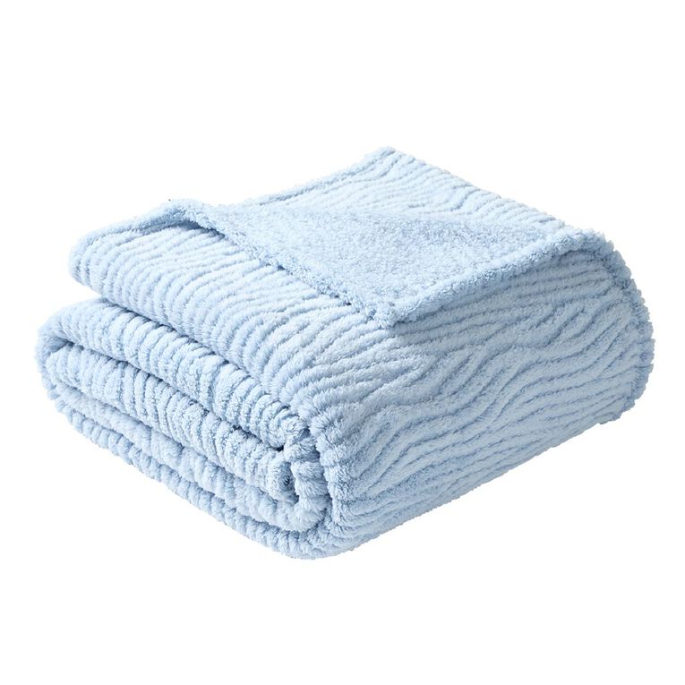 Living & Co Jacquard Sherpa Blanket Blue Queen, , hi-res
