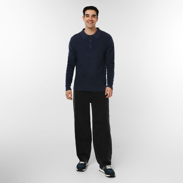 H&H Men's Polo Fisherman Rib Pullover, Blue Dark, hi-res