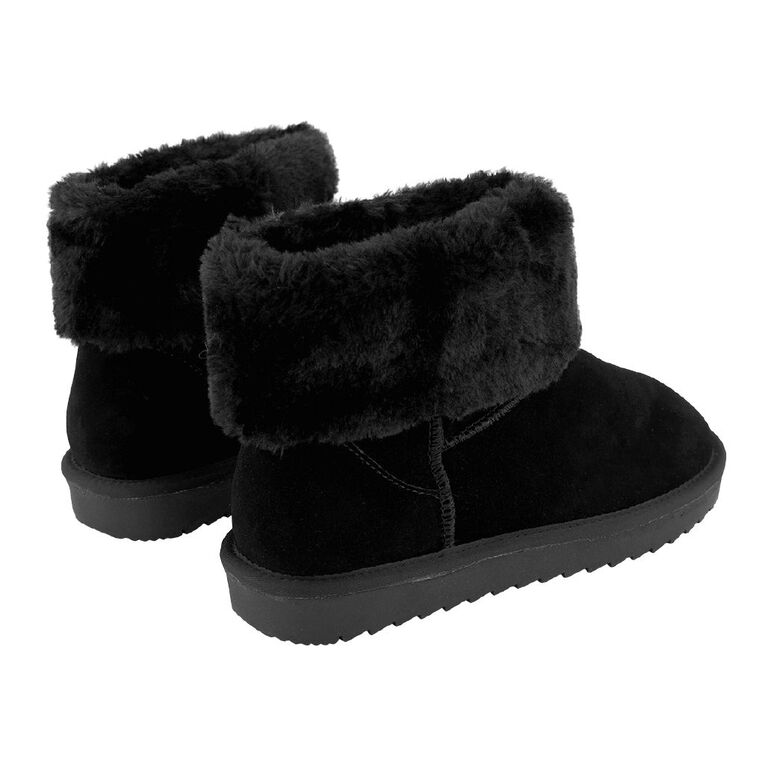 H&H Women's Suede Fur Slipper Boots Black The Warehouse