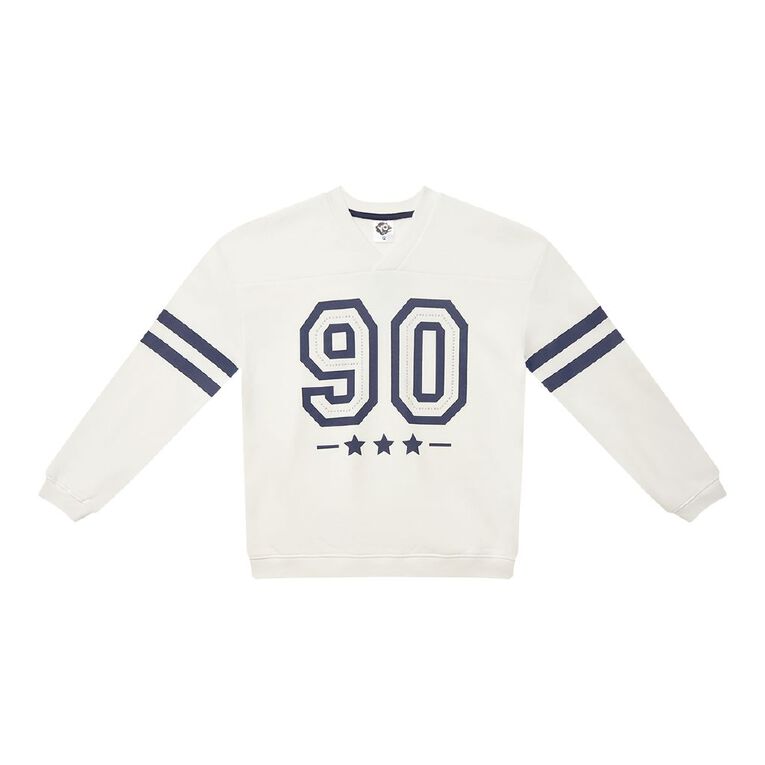 Young Original V Neck Oversized Sweat, Cream, hi-res