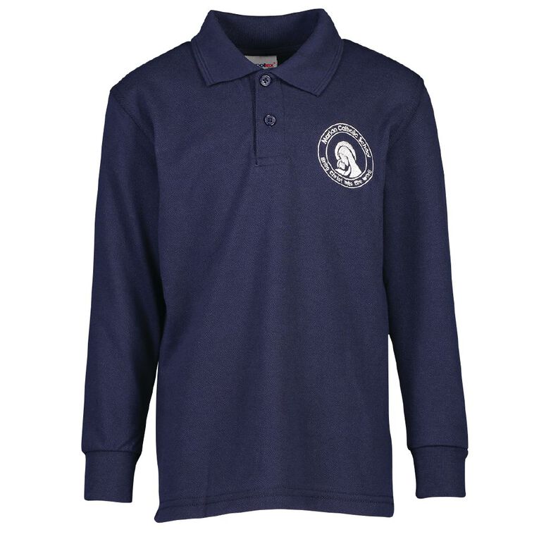Schooltex Marian Catholic School New Long Sleeve Polo with Embroidery, Navy, hi-res