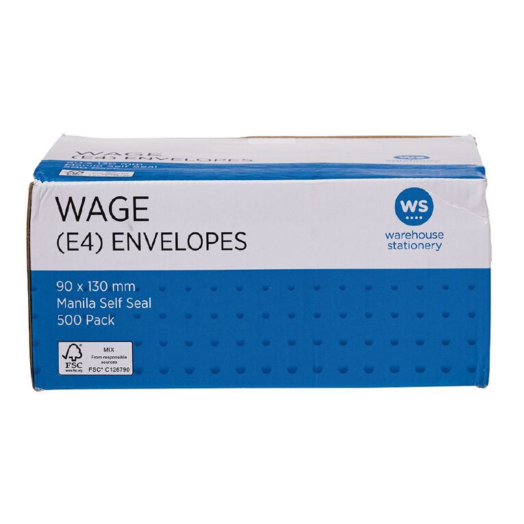 WS Envelope E4 Wage Self Seal 500 Pack Manilla, , hi-res