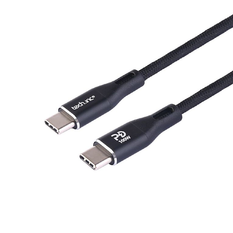 Tech.Inc 100W Braided Aluminum USB-C Charging Cable 2M Black, , hi-res