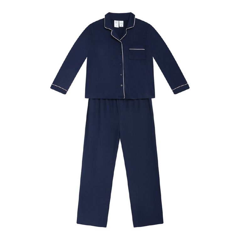 H&H Girls' Comfy Button Up Pyjama Set, Blue Dark, hi-res