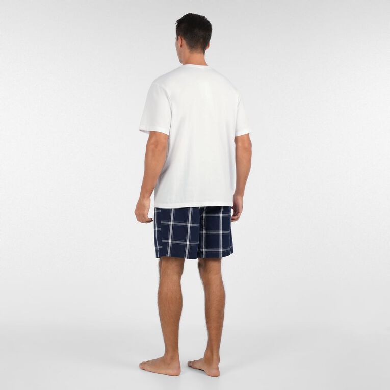 H&H Men's Knit and Woven Short Pyjama Set, Blue Dark, hi-res