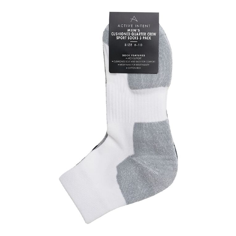 Active Intent Men's Cushioned Quarter Crew Sports Socks 3 Pack, White CORE, hi-res