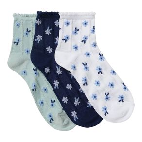 H&H Girls' Flower Quarter Crew Socks 3 Pack