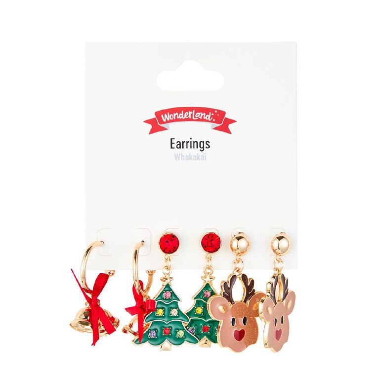 Wonderland Reindeer/Tree/Bell Earrings 3 Pack, , hi-res