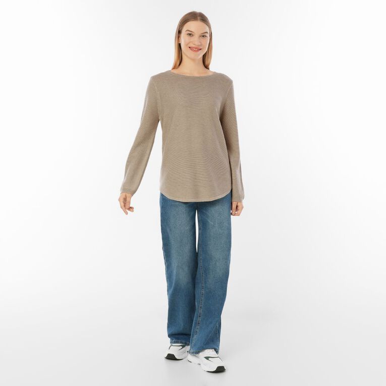 H&H Women's Long Sleeve Scoop Hem Jumper, Brown Light, hi-res