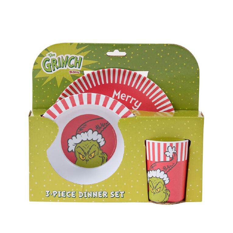 Grinch Merry Grinchmas Melamine Kids Dining 3 Piece Set Red, , hi-res