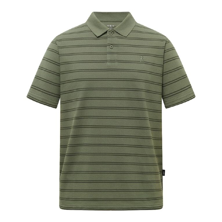 H&H Men's Stripe Polo, Green Mid, hi-res