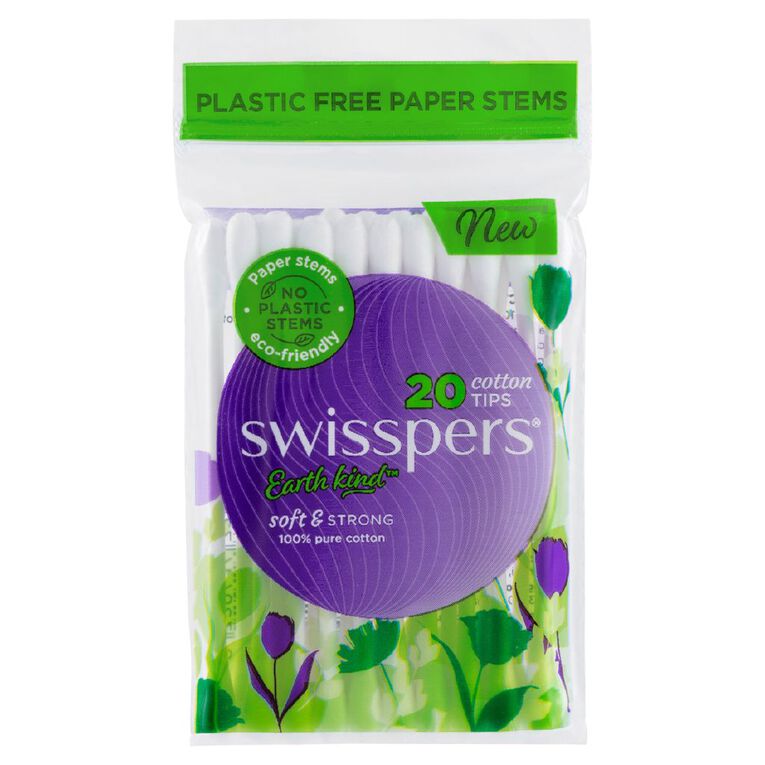 Swisspers Cotton Tips Paper Stems 20 Pack, , hi-res