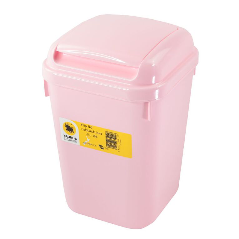 Taurus Flip Lid Rubbish Bin 4.5L Pink, , hi-res