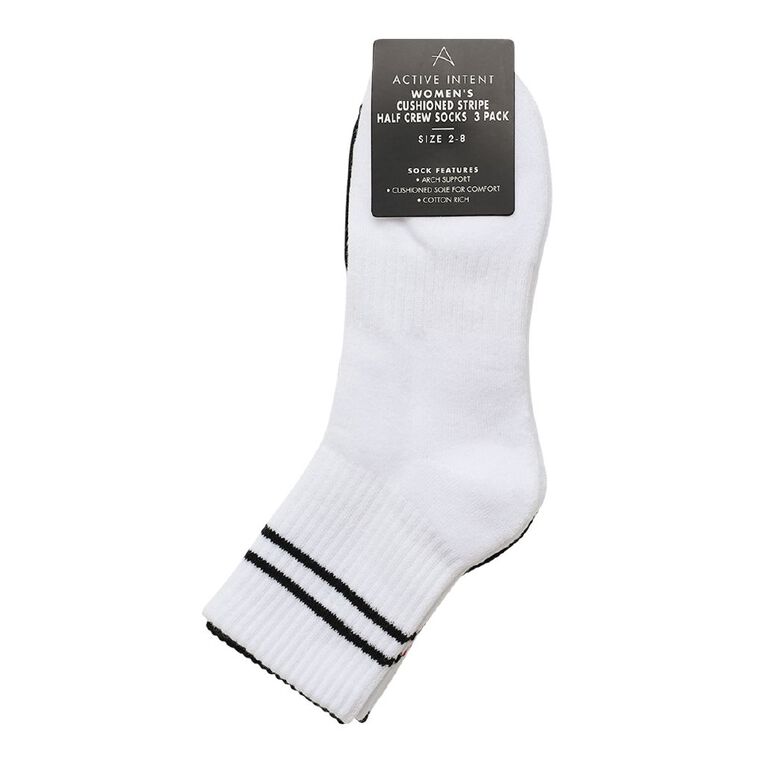 Active Intent Women's Stripe Half Crew Socks 3 Pack, Black, hi-res