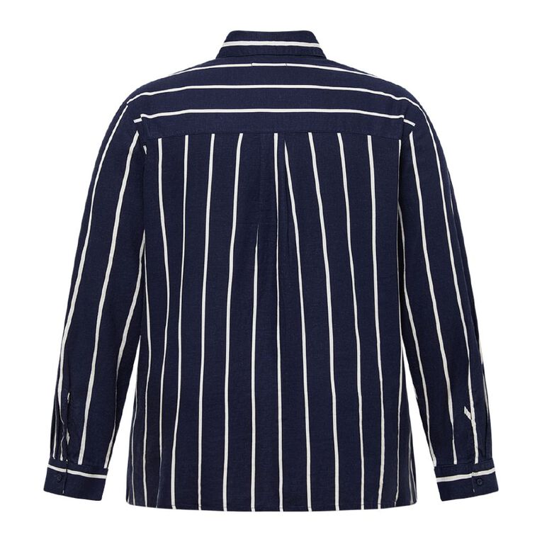 H&H Curve Women's Long Sleeve Linen Blend Shirt, Navy/White, hi-res