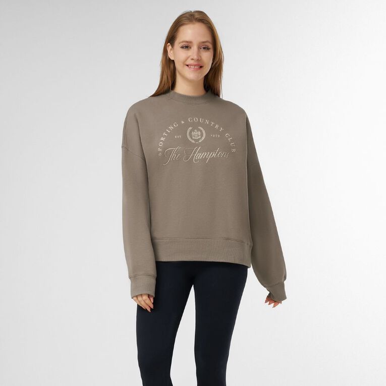 H&H Women's Graphic Fleece Crew Sweatshirt, Brown Mid, hi-res