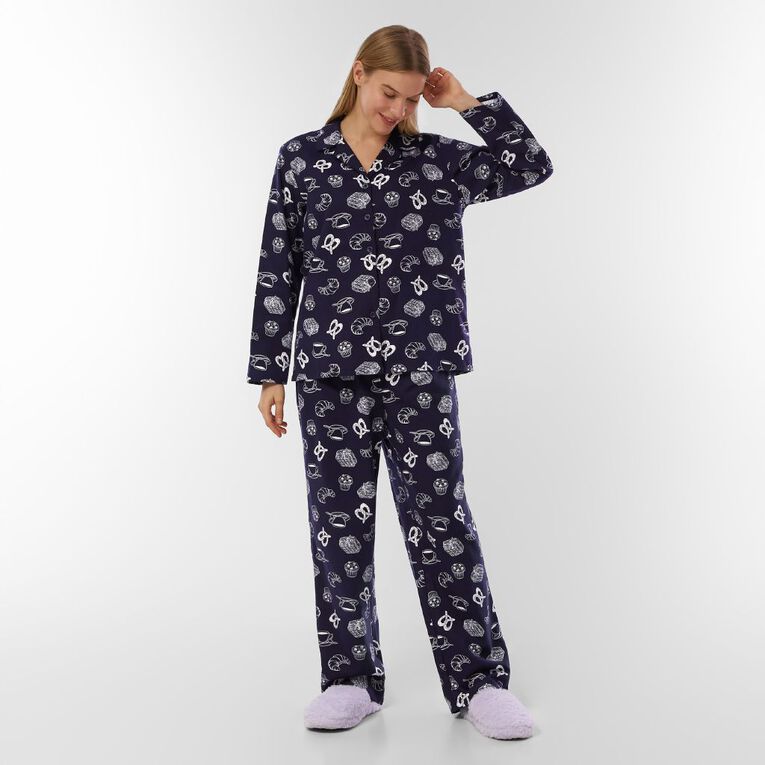 H&H Women's Classic Flannelette Pyjama Set, Blue Dark, hi-res