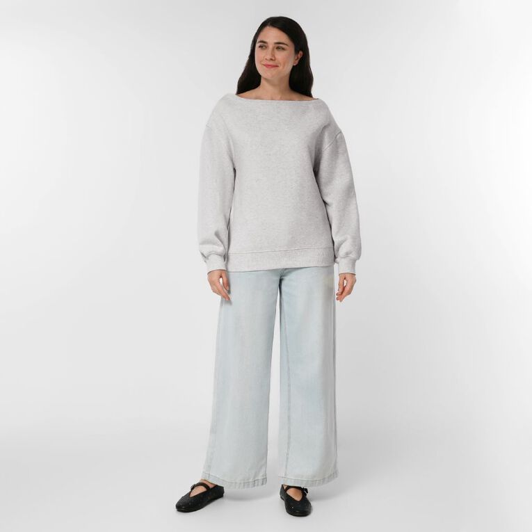H&H Women's Long Sleeve Off Shoulder Sweat, Grey Light, hi-res