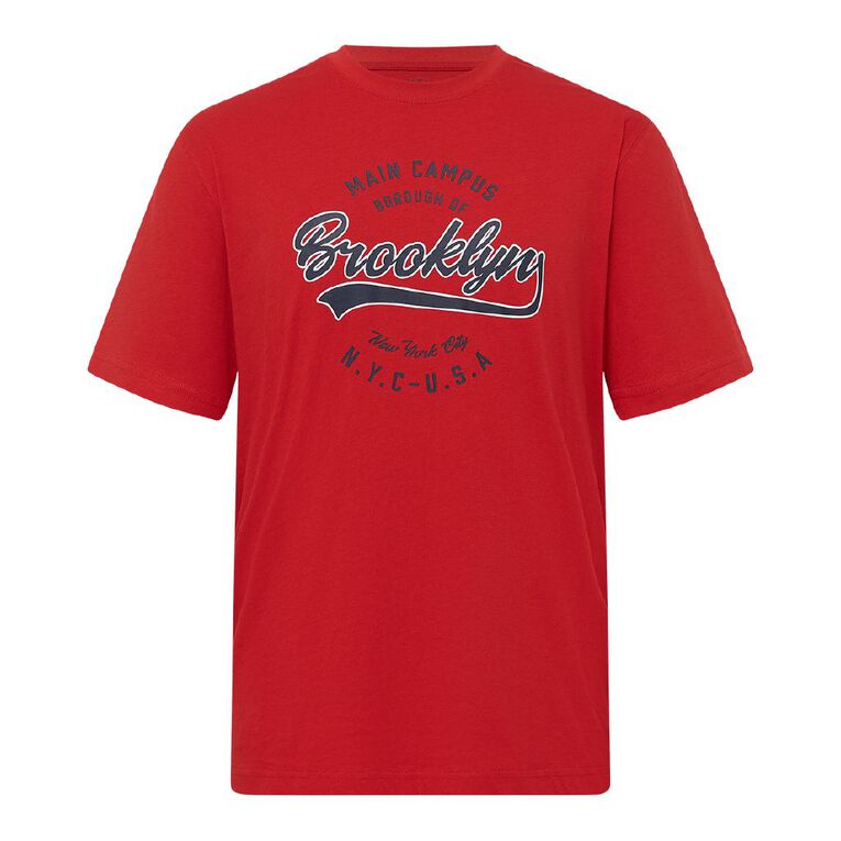 H&H Men's Regular Fit Printed Tee, Red Mid, hi-res