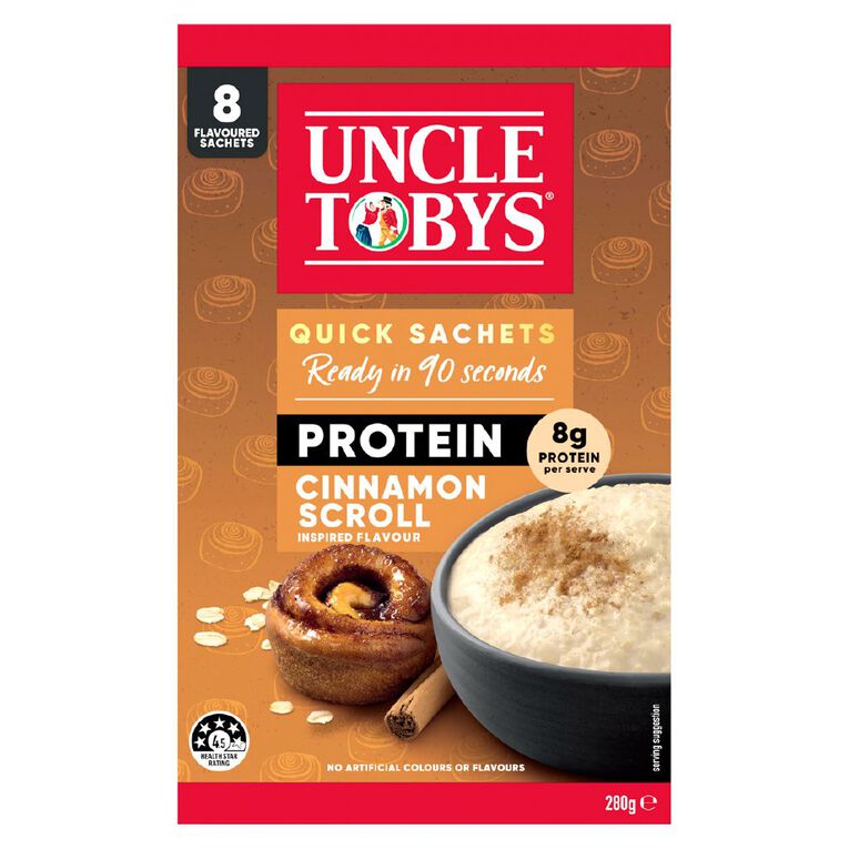 Uncle Tobys Oats Protein Quick Sachet Cinnamon Scroll 8 Pack