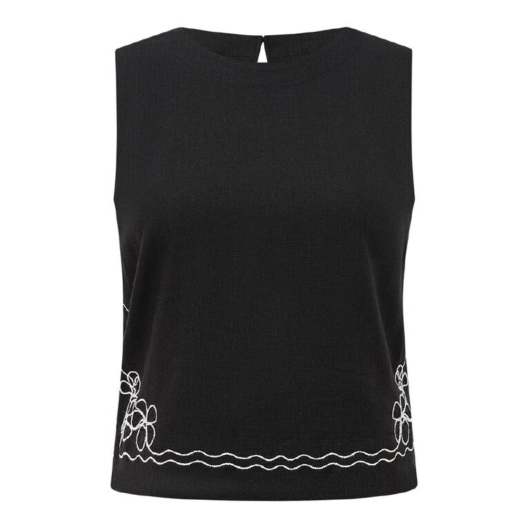 H&H Women's Sleeveless Emboridery Shell Top, Black, hi-res