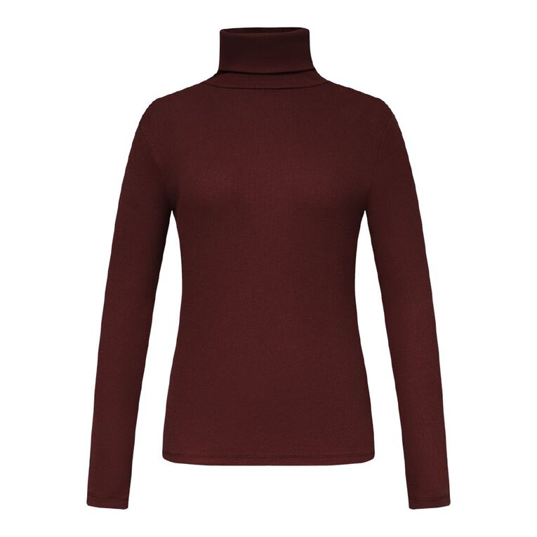 H&H Women's Long Sleeve Classic Rib Skivvy, Red Dark, hi-res