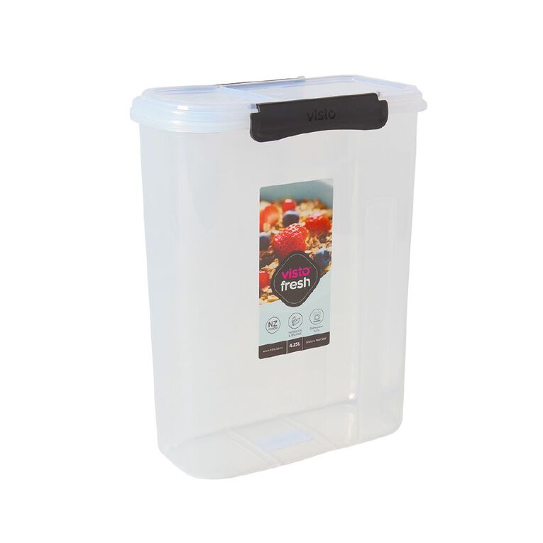 Visto Fresh Cereal Container Clear/Charcoal Clips 4.25 Litre, , hi-res