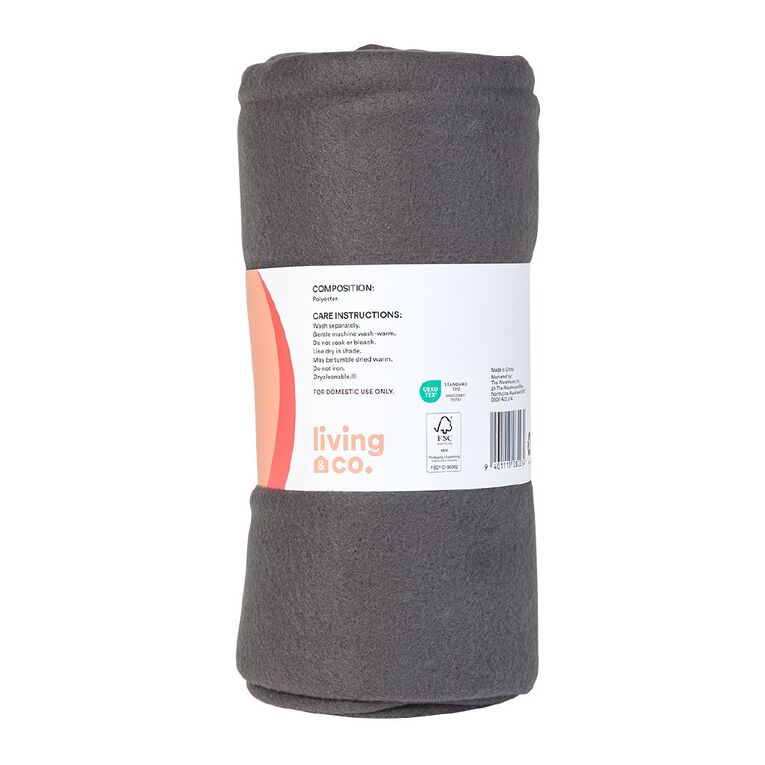 Living & Co Polar Fleece Throw Charcoal 127cm x 152cm, , hi-res