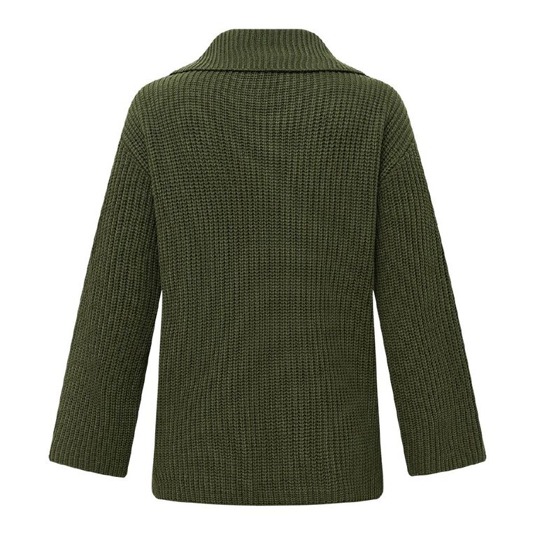 H&H Women's Quarter Zip Rib Knit Jumper, Green Dark, hi-res