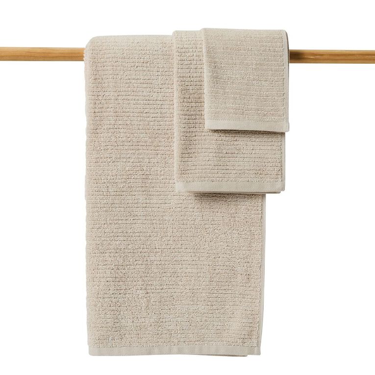 Living & Co Ribbed Spa Towel Natural 90cm x 150cm, , hi-res