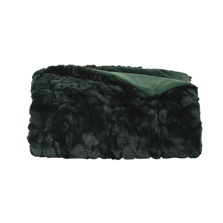 Living & Co Textured Faux Fur Throw 120cm x 140cm Green The Warehouse