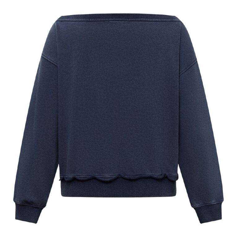 Garage Women's Off Shoulder Acid Washed Terry Sweat, Blue Mid, hi-res