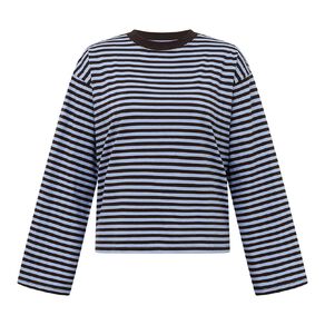 H&H Women's Long Sleeve Boxy Stripe Crew Neck Tee