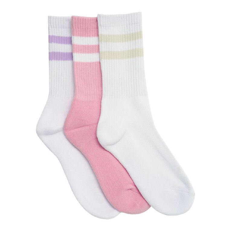 H&H Girls' Striped Crew Socks 3 Pack, Purple Dark, hi-res