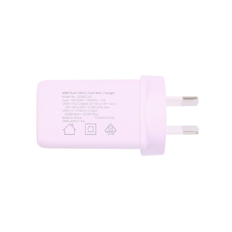 Tech.Inc PD 45W Dual USB-C Fast Charger Lavender, , hi-res