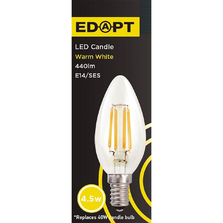 Edapt LED E14 Filament Glass Candle Light Bulb 4.5w Warm White, , hi-res