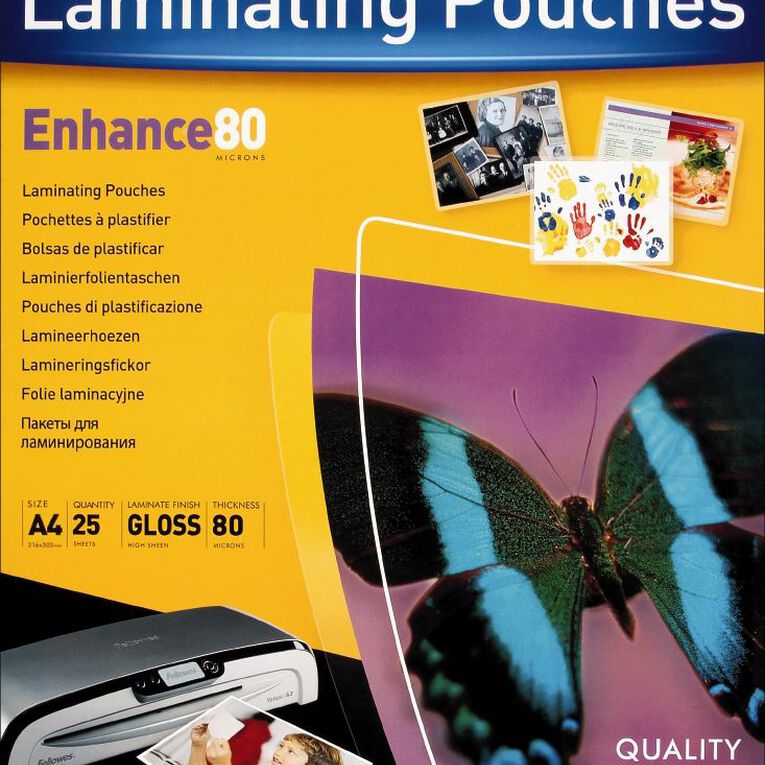 Fellowes Laminating Pouches A4 80 Micron Clear 25 Pack, , hi-res