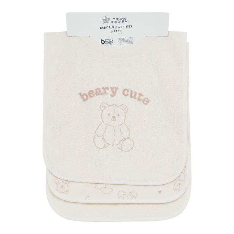 Young Original Babies' Pull Over Bibs 3 Pack, Cream, hi-res