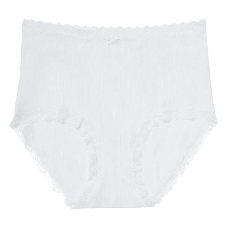 H&H Women's Rib And Lace Full Briefs 3 Pack, Black, hi-res