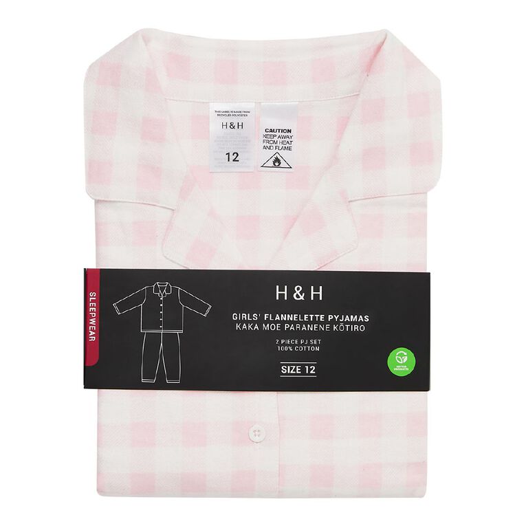 H&H Girls' Flannelette Button Up Pyjama Set, Pink Light, hi-res