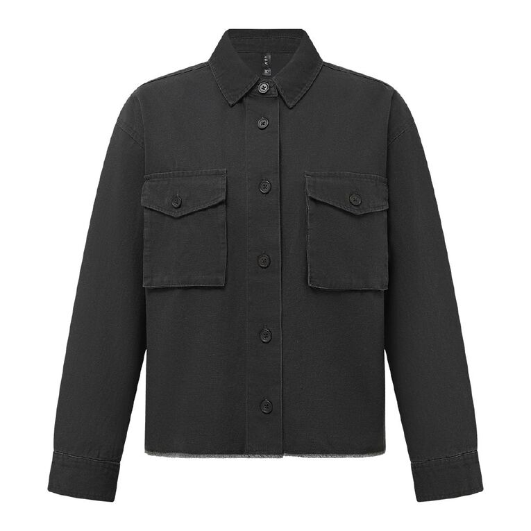 H&H Women's Long Sleeve Boxy Utility Shirt, Grey Dark, hi-res