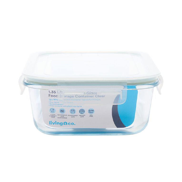 Living & Co Rectangle Glass Food Storage Container 1.4L, , hi-res