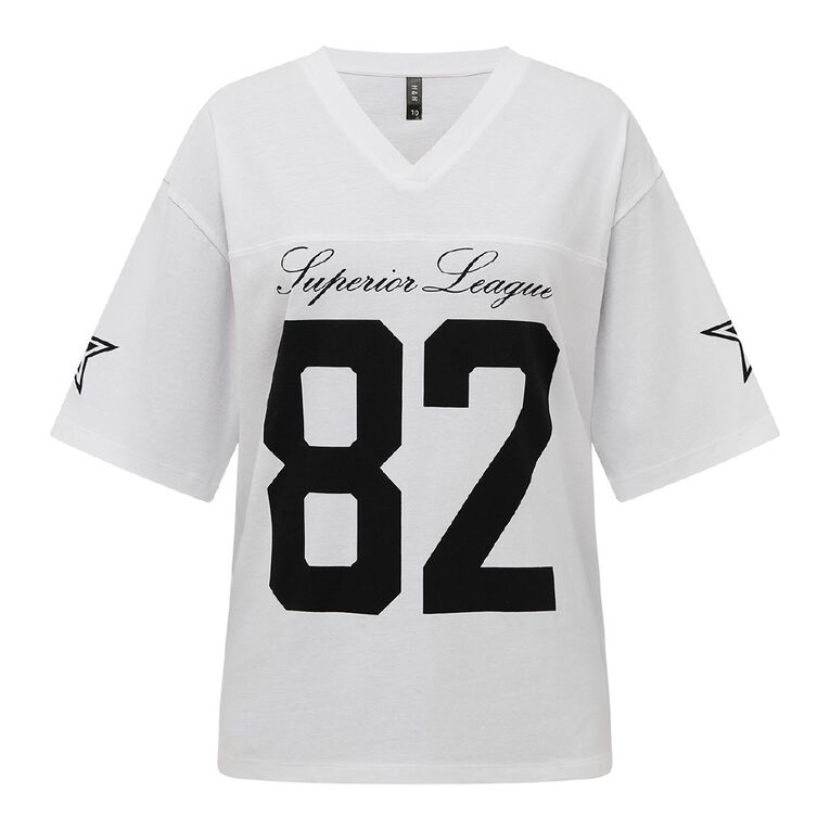 H&H Women's Short Sleeve Slouchy Sports Tee, White, hi-res