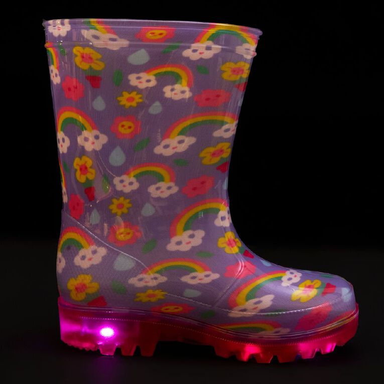 Young Original Junior Kids' Printed Light Up Gumboots, Purple, hi-res