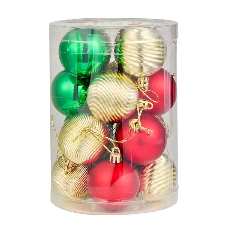 Wonderland Christmas Baubles 5cm 16 Pack Green/Red, , hi-res