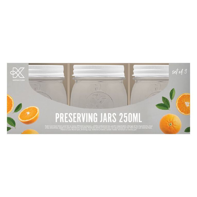 Kate's Kitchen Preserving Jar 3 Pack Clear 250ml, , hi-res