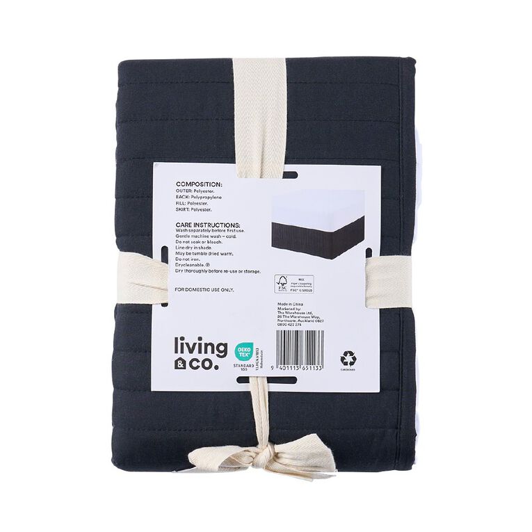 Living & Co Valance Quilted Bed Wrap Black Queen, , hi-res