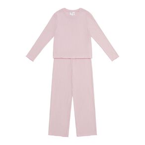 H&H Girls' Brushed Rib Long Sleeve Pyjama Set