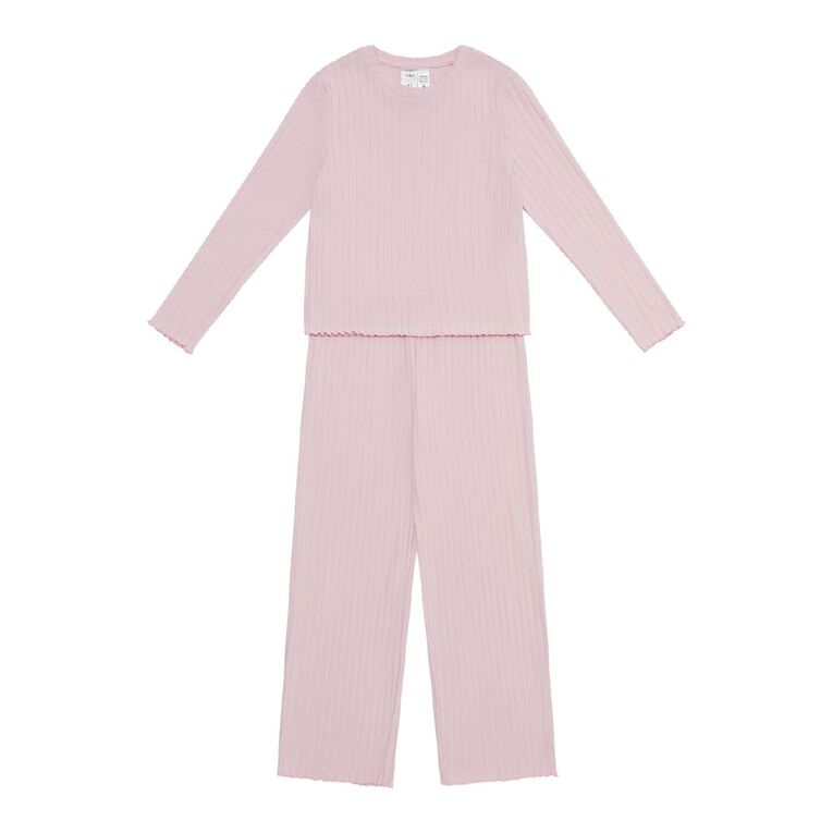 H&H Girls' Brushed Rib Long Sleeve Pyjama Set, Pink Light, hi-res